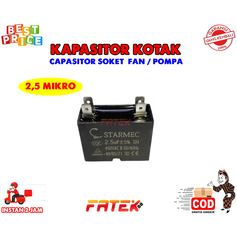 KAPASITOR KOTAK SOKET 2.5UF | KAPASITOR FAN | KAPASITOR POMPA | KAPASITOR KOTAK KIPAS ANGIN | KAPASI