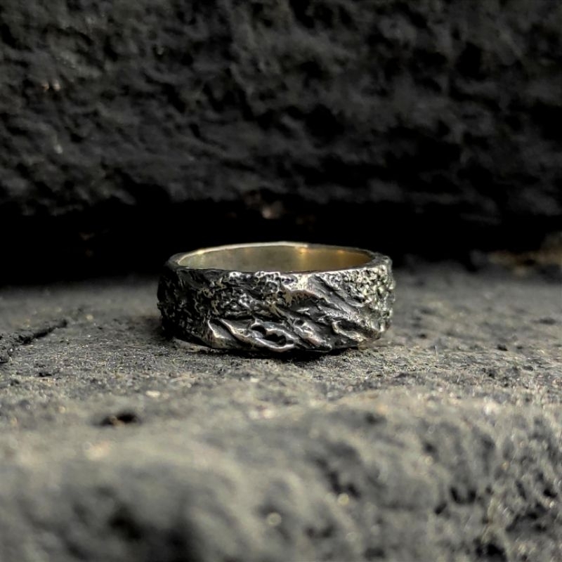 Meteorite Stone Ring Hanmade White Brass