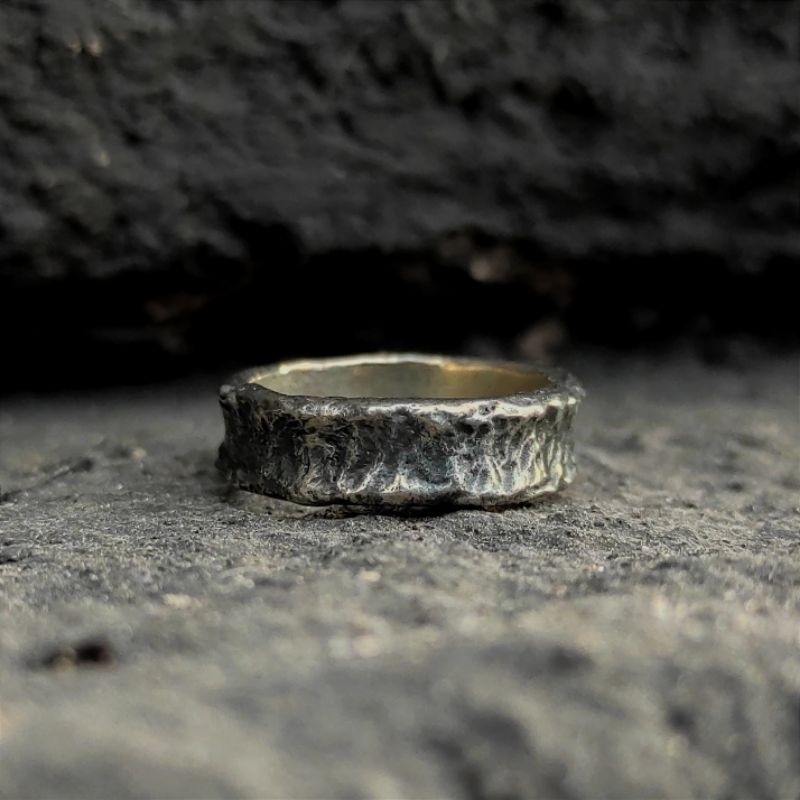 Meteorite Stone Ring Hanmade White Brass