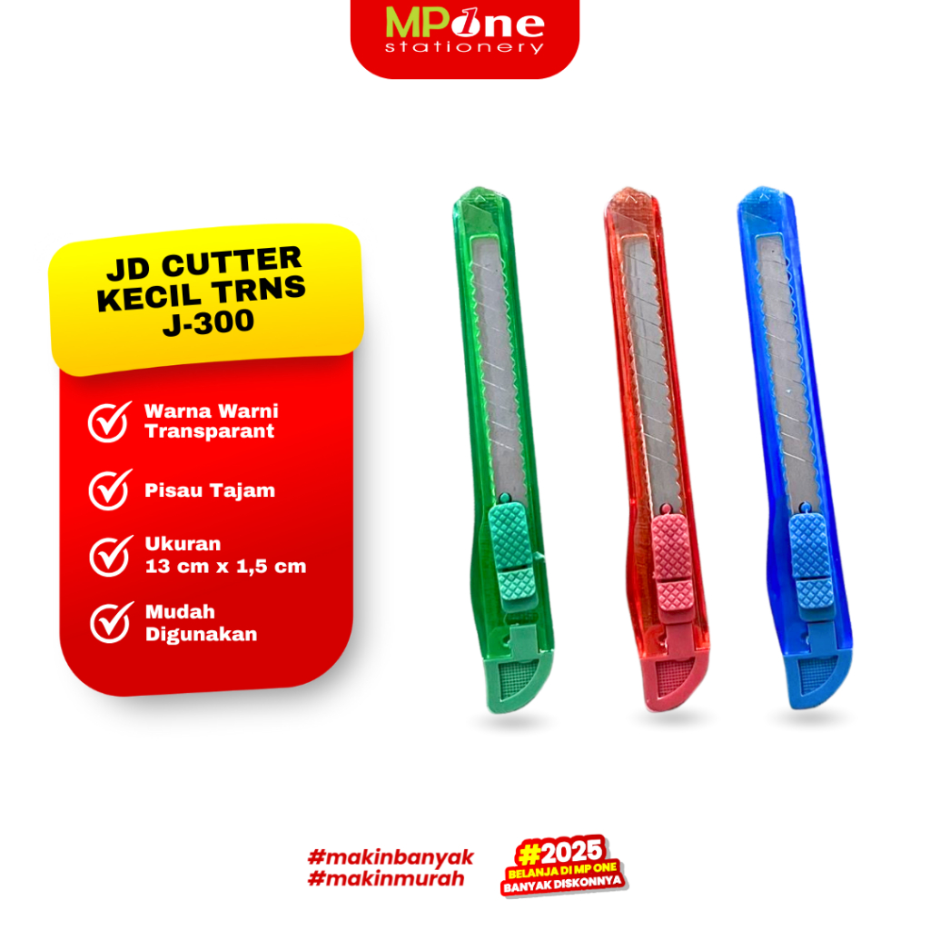 

JD Cutter Kecil Transparant J-300 / Pemotong Pisau Cutter Kecil Tajam / Cutter Mini Warna Warni Transparant JD