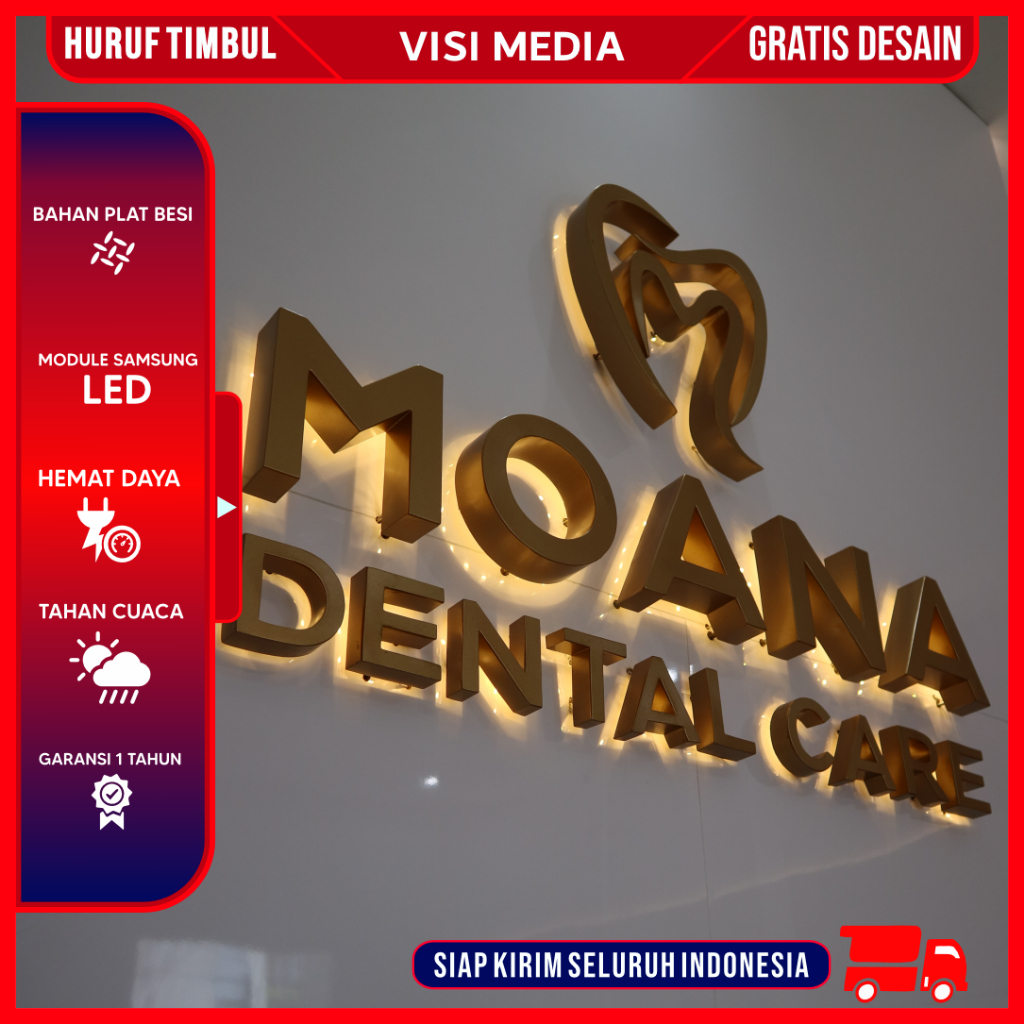 Huruf Timbul Nyala Akrilik Custom LED Backlight Perhuruf Plang Usaha Branding Nama Toko Nama Cafe Fr