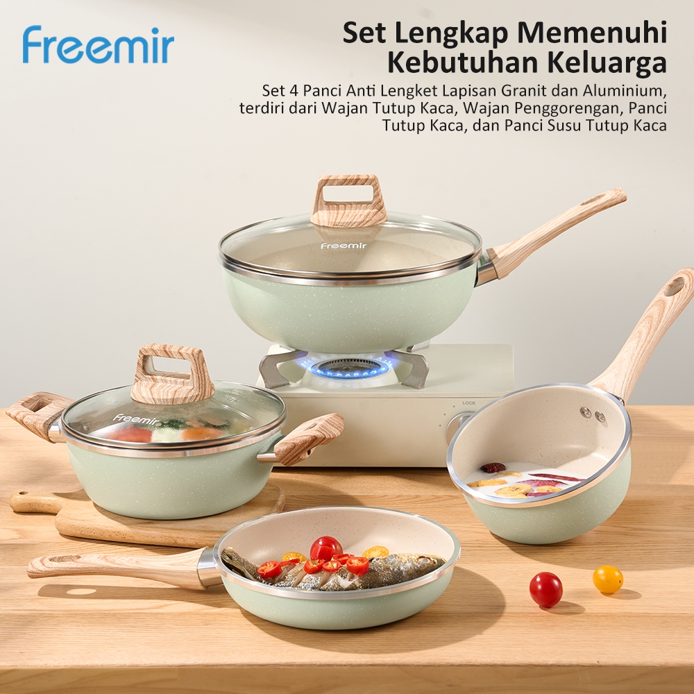 [OFFICIAL MALL] freemir Set 7 Pcs Wajan Panci 26/20/20/16 Cm Anti Lengket Lapisan Granit Alat Masak 