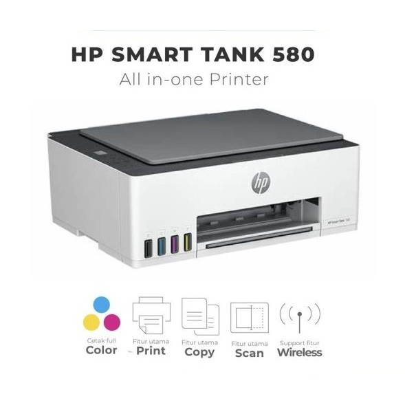 Printer HP Smart Tank 580  (Print F4, Borderless A4, Scan Copy a4, wifi)