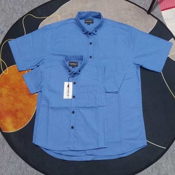 kemeja polos ayah dan anak couple kopel lengan pendek| kemeja anak | Hem Biru Denim