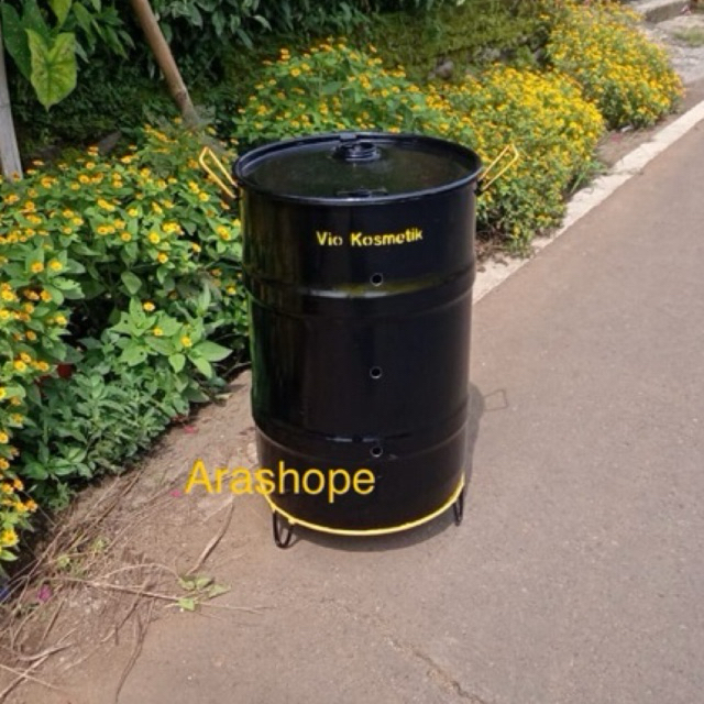 tong sampah besi 60 liter/drum besi tutup lebar/ember besar/pail/tempat bakar sampah/pot bunga/pot t