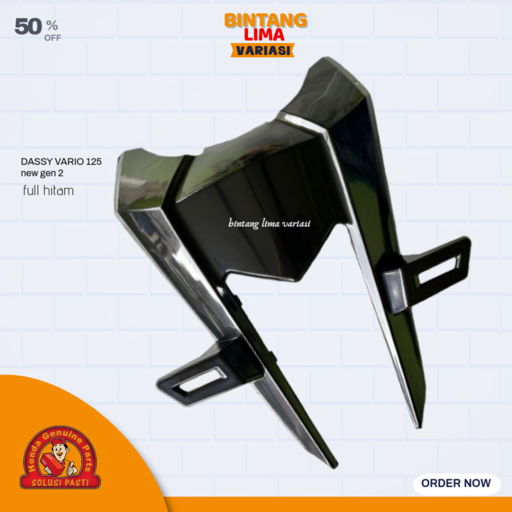 UIO Cover Tameng Depan Hitam Vario 125 eSP K2V/64302-K2V-N30ZA Cover Plat Nomor Tameng Dasi Depan