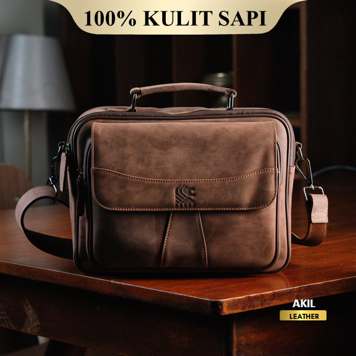 Tas Selempang Pria Kulit Sapi Asli Original 100% Premium Leather Bag Slingbag Kulit BM