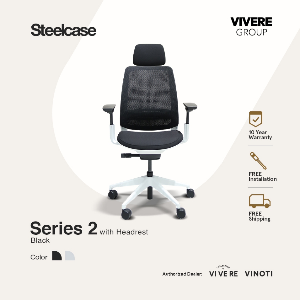 STEELCASE Series 2 Black with Headrest - Working Chair - Ergonomic Office Chair - Kursi Kerja