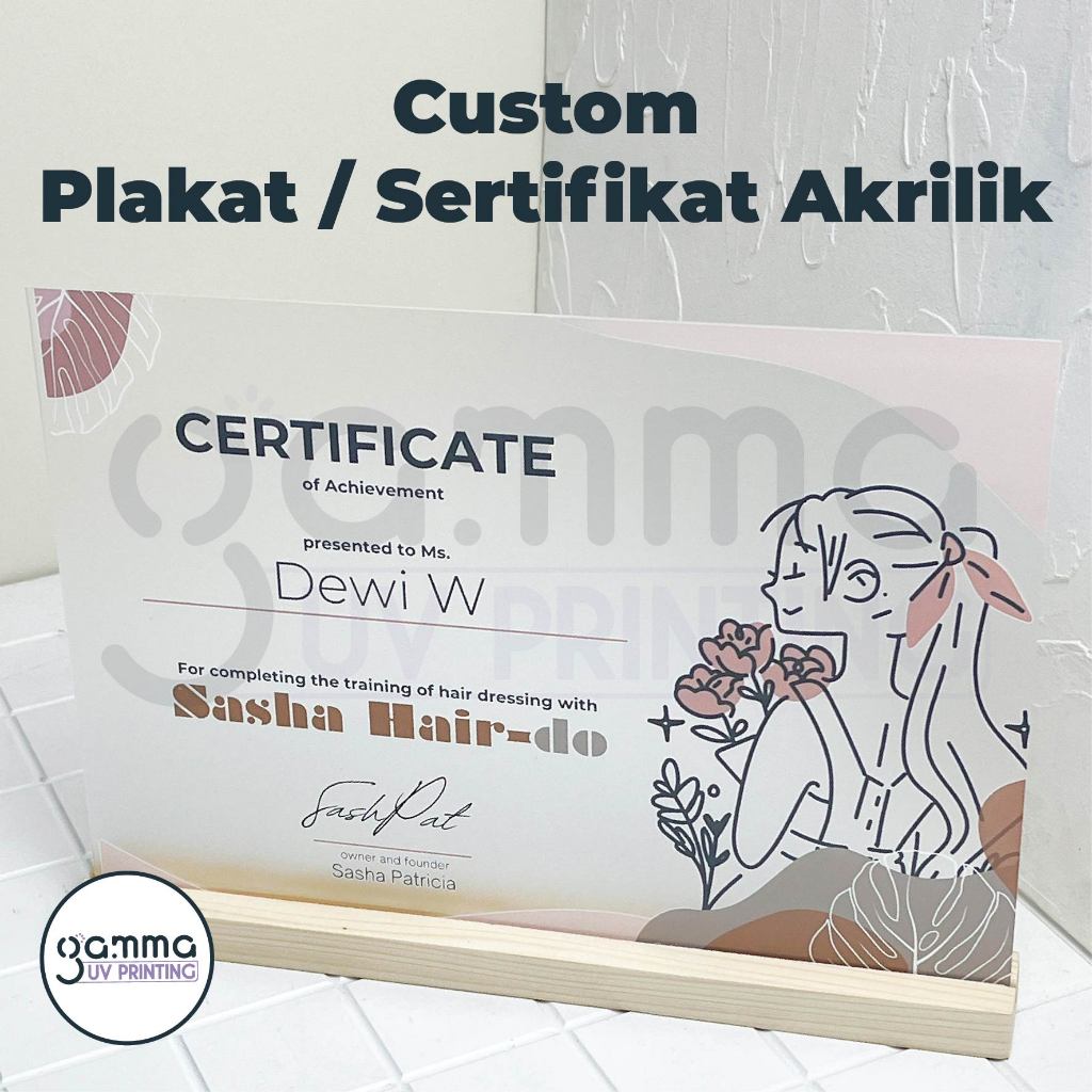 Custom Plakat Sertifikat Akrilik UV / Acrylic Certificate MUA / Beauty