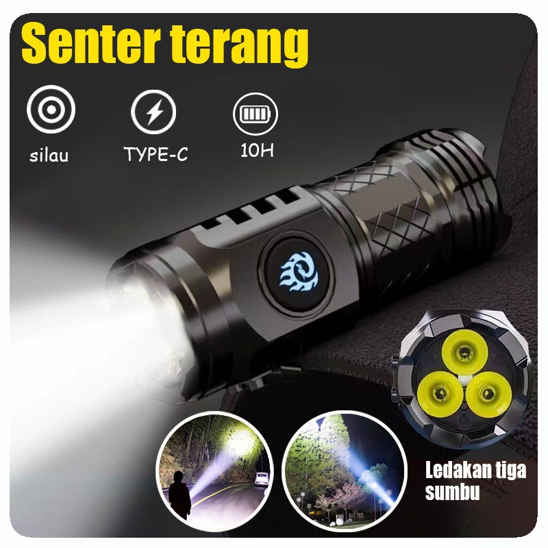 【Tahan lama tahan air】Senter monster mini tiga mata Jerman/Senter Mini Waterproof/Senter Mini Super 
