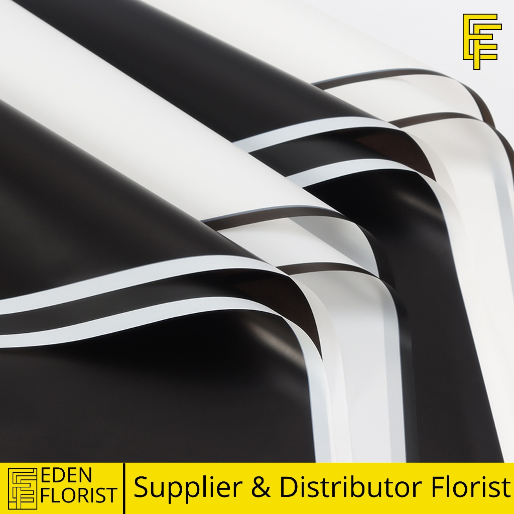 

20 LEMBAR Flower Wrapping Black White Cellophane Paper List Hitam Putih Kertas Buket Bunga Florist COD KB12