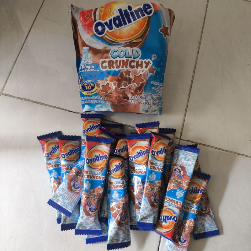 

Ovaltine Cold Crunchy Sachet 32g Minuman serbuk malt dengan rasa coklat disertai crunchy berbentuk bintang