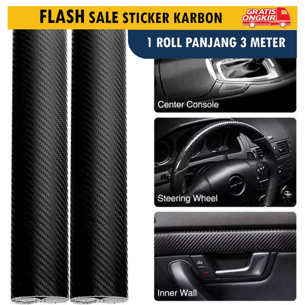tiker Skotlet Karbon 3D Panjang 3 Meter Hitam Doff