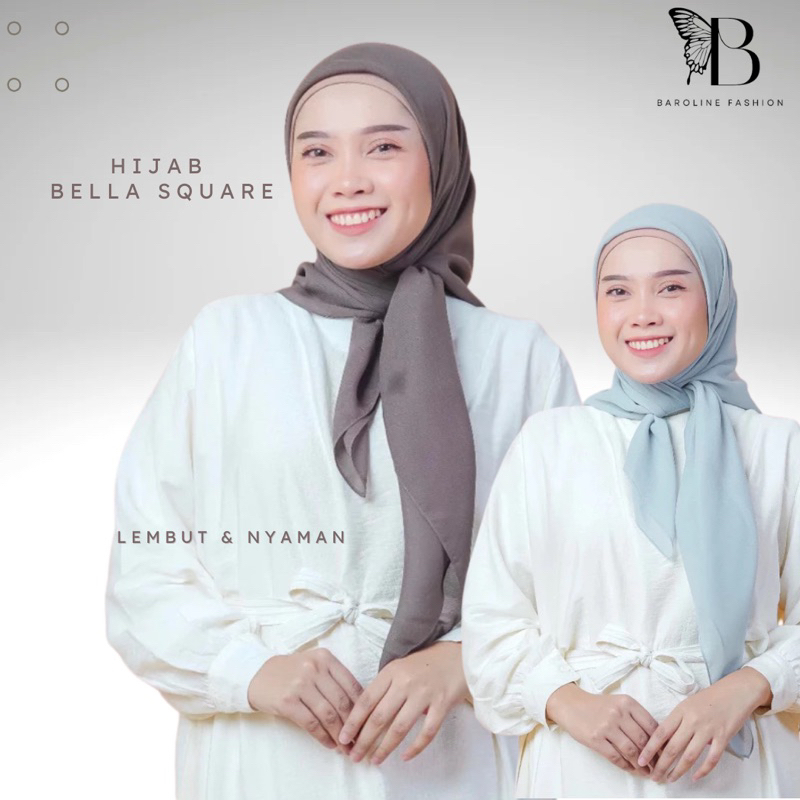 Baroline - Hijab BELLA SQUARE premium (FREE GIFT)- kerudung segi empat original