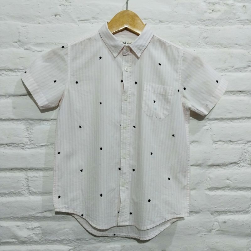 KEMEJA ANAK PEREMPUAN PUTIH SALUR PINK BINTANG DJ KIDS LENGAN PENDEK SKU 417