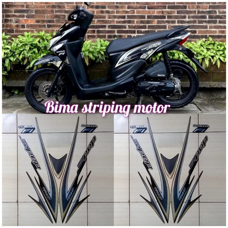 STIKER STRIPING BODY MOTOR FULL SET HONDA BEAT POP 2015 HITAM