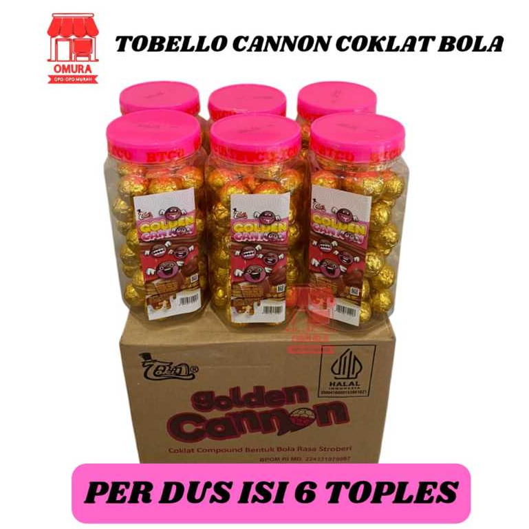 

(1DUS ISI 6 TOPLES) TOBELLO GOLDEN CANNON/TOBELLO CANNON COKLAT BALLS RASA STROBERI 1 TOPLES ISI 40PCS