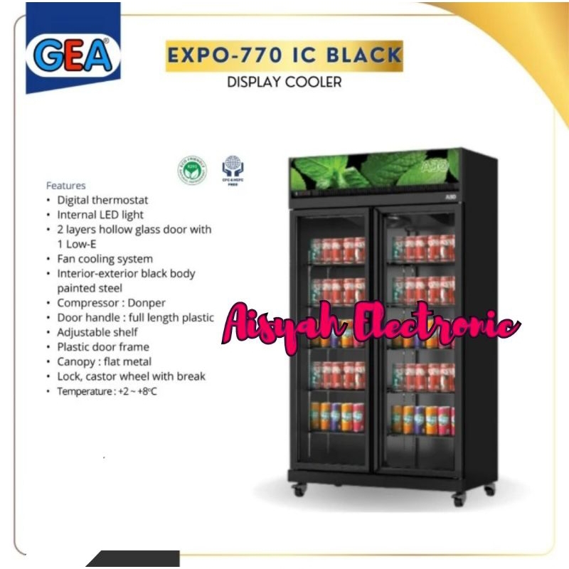 SHOWCASE GEA 2 PINTU EXPO-770 IC BLACK GARANSI RESMI