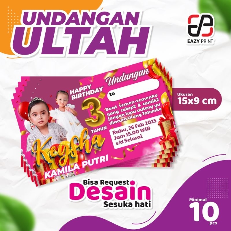 UNDANGAN ULTAH UNDANGAN ULANG TAHUN CUSTOM DESAIN BEBAS