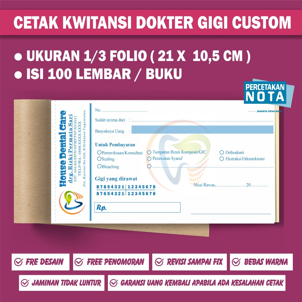 

kwitansi dokter gigi custom 1/3 folio