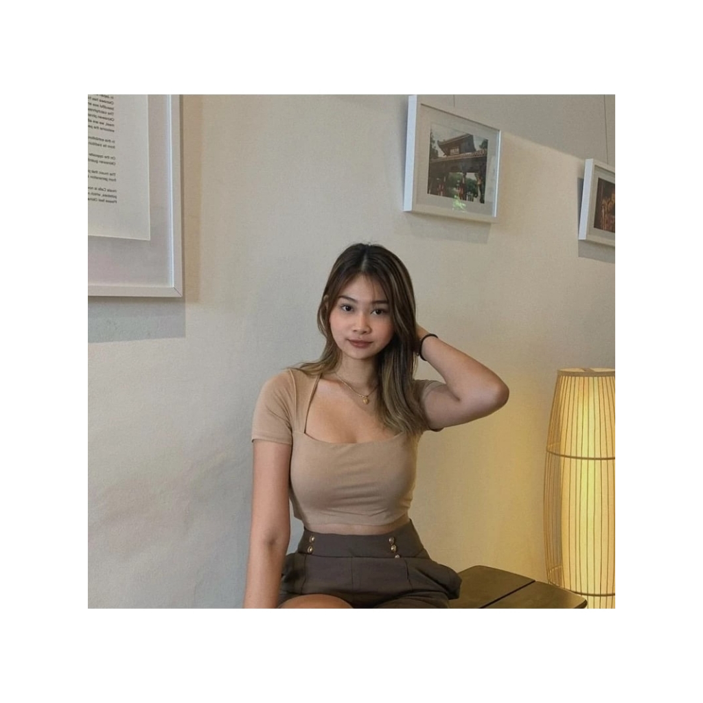 Crop Top Women Angela/ Square Neck Crop Top Double Layer/Korean Crop Top