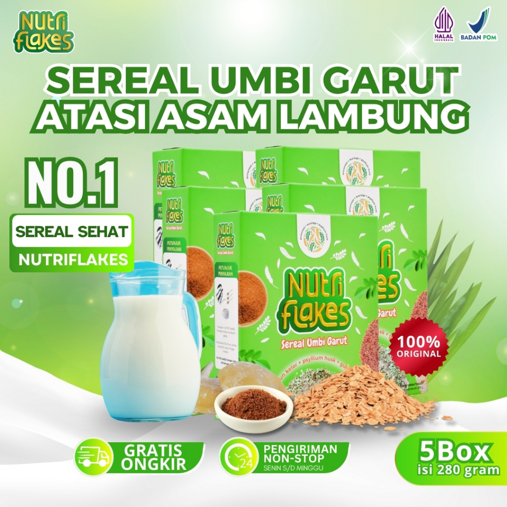 

5 Box Nutriflakes Sereal Umbi Garut Atasi Asam Lambung dan Maag