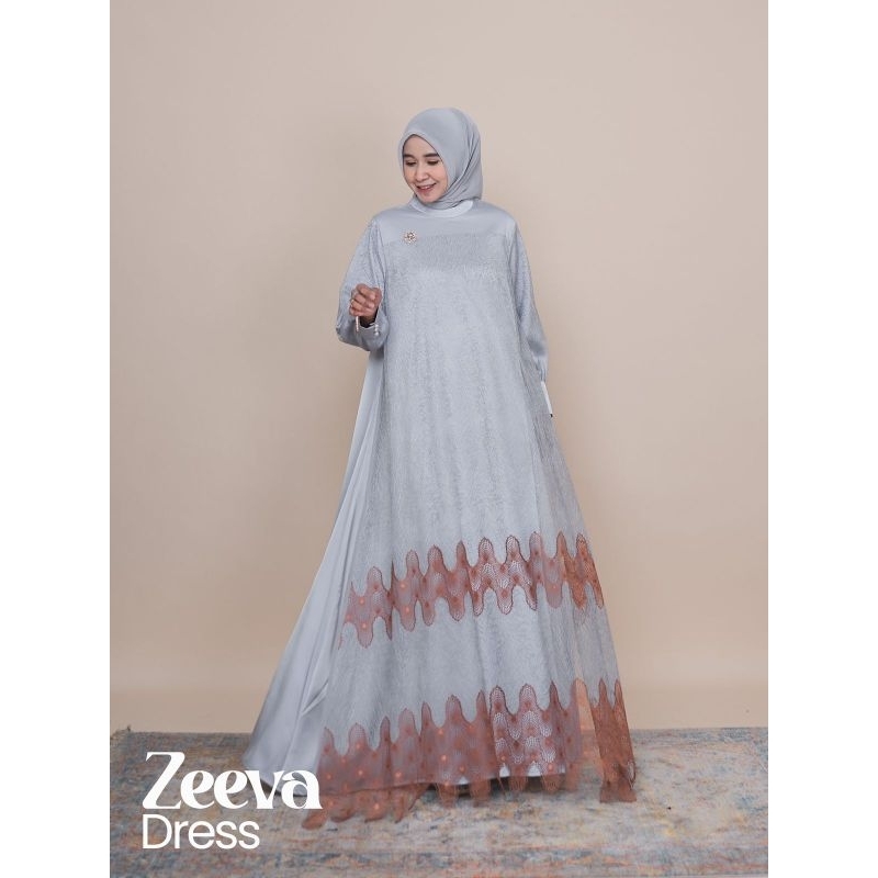 ZEEVA DRESS / GAMIS PESTA WANITA / DRESS MEWAH LEBARAN ORI BY MAREVI (HANYA SIZE STANDAR)