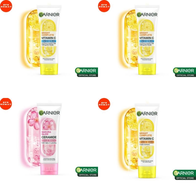 Garnier Bright Complete Vit C Facial Wash Scrub/ Sakura Glow Hyaluron/ Vit C Facial Wash