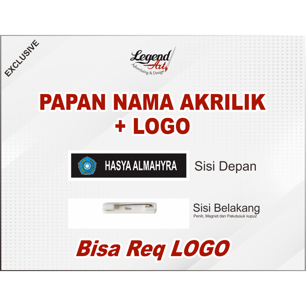 

Name Tag PDH + Logo - Papan Nama Akrilik + Logo UV Custom