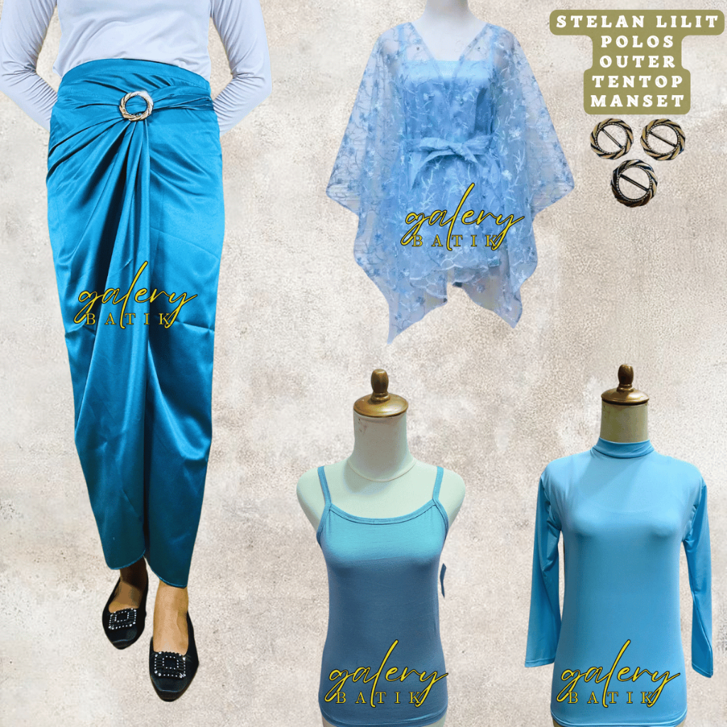 Set Kebaya Wisuda Modern Set Lamaran Bridesmaid Kekinian Stelan Rok lilit Polos Warna Tosca dan Oute