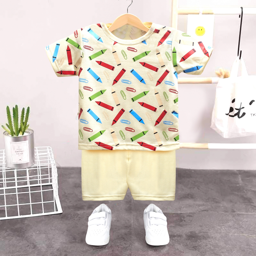 SETELAN ANAK LAKI-LAKI CRAYONS UMUR 2 SAMPAI 7 TAHUN BAHAN TEBAL LEMBUT ADEM / SET BAJU ANAK LAKI-LA