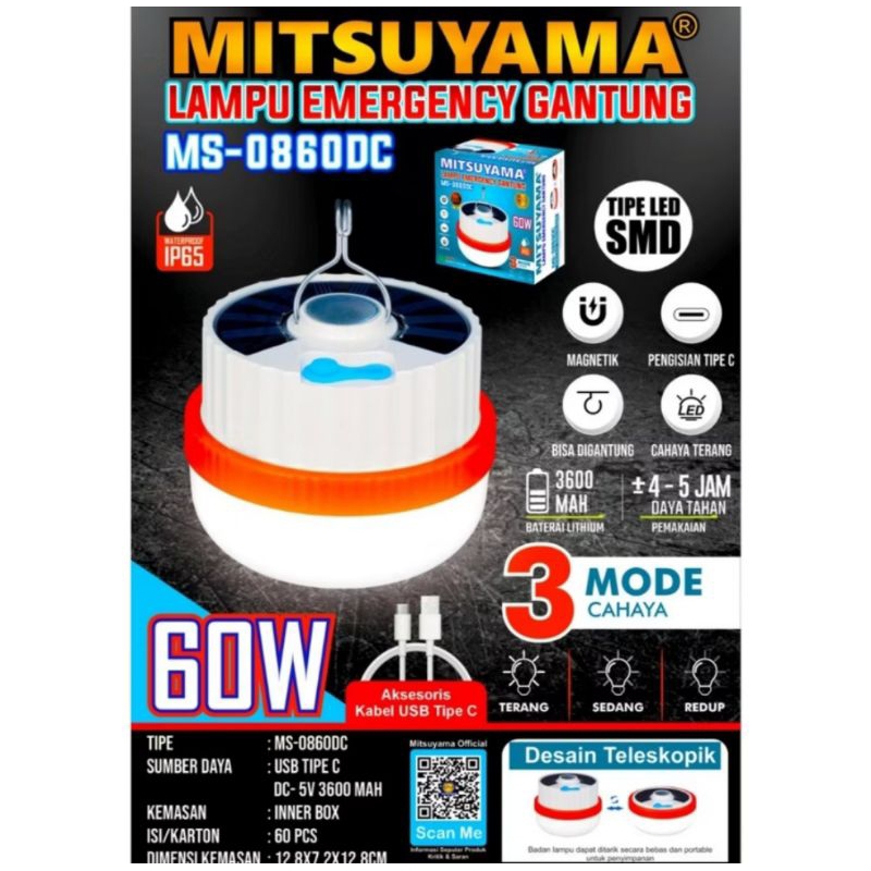 Mitsuyama Lampu Emergency Gantung Solar Panel MS-0860DC 60watt