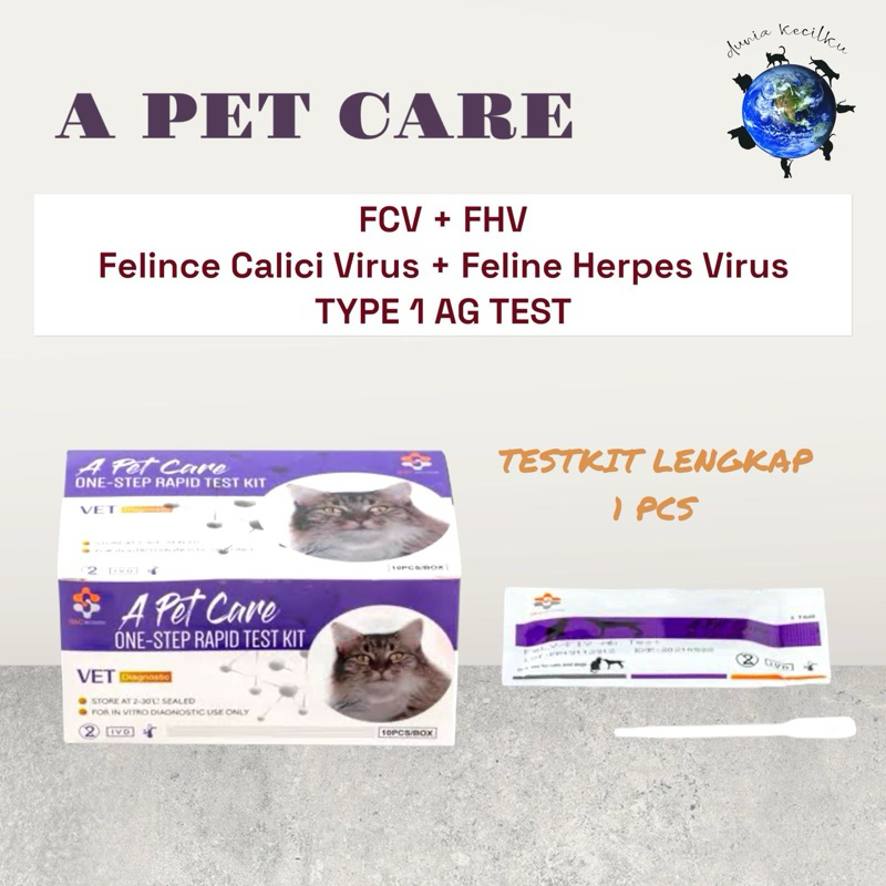 A Pet Care FCV + FHV Type 1 (Ag Test) Feline Calici + Herpes Virus Kucing Testkit (1 Pc)