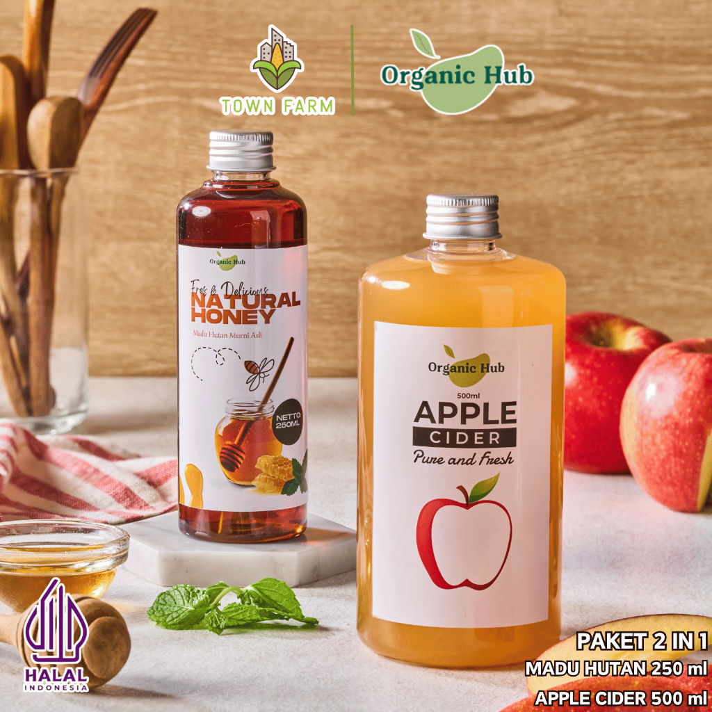 

Organic Hub Paket Hemat 2 in 1 Apple Cider With Mother Cuka Apel Murni Madu Hutan Organik Murni