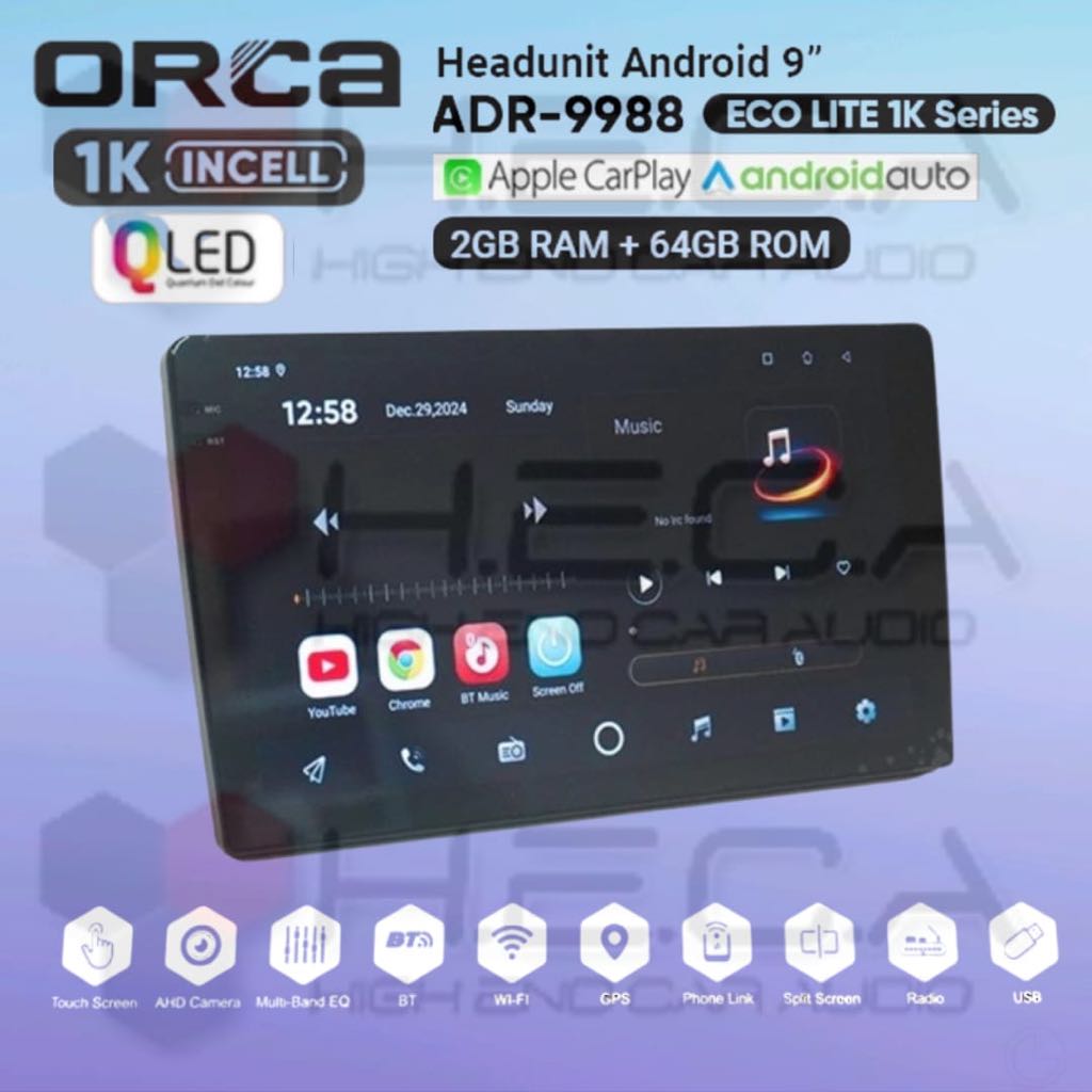ORCA Eco Lite 1K Series 2/64 GB 9" inch Android ADR-9988 Head Unit Tape TV Mobil