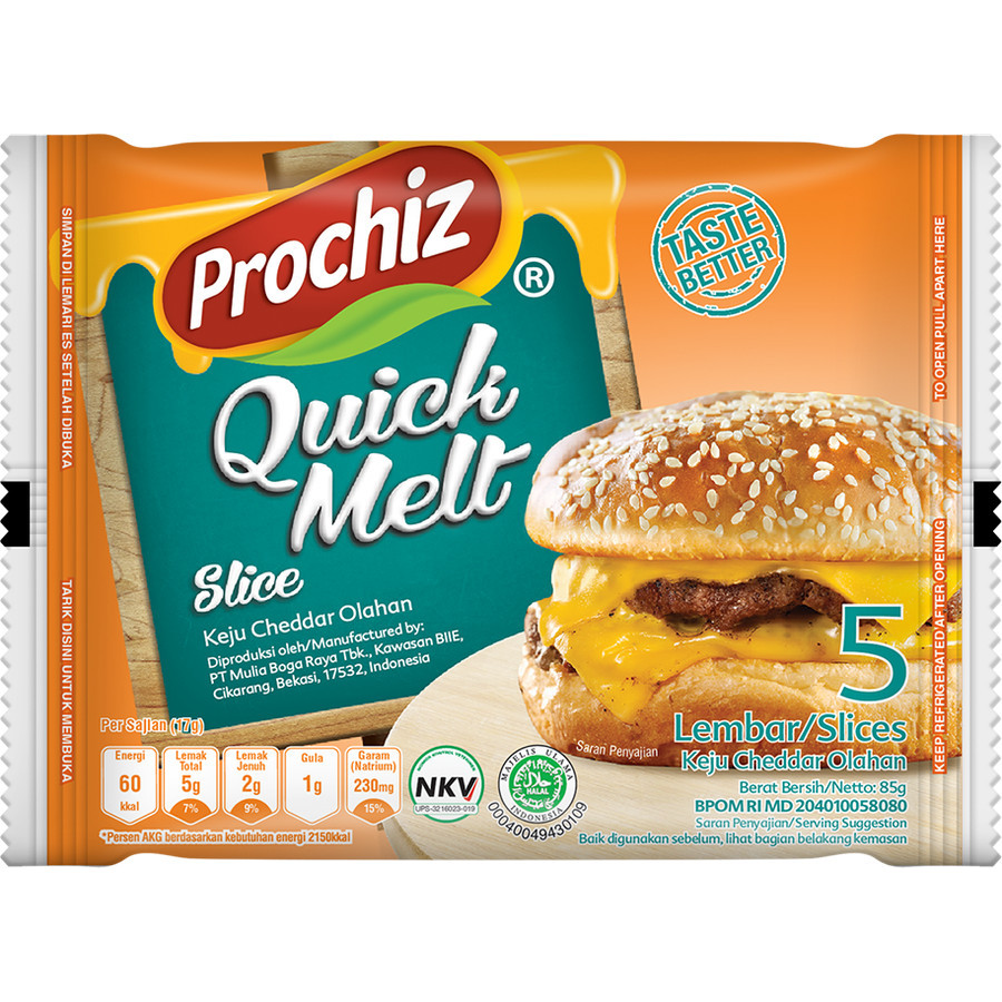 

Prochiz QUICK MELT Isi 5 Lembar Keju Cheese Slice Cepat Meleleh Tekstur Lembut Bahan Topping Isi Roti Manis Burger Sandwich Hotdog Pizza Kreasi Makanan Kue Cake Camilan Jajan Asin Gurih Creamy Enak Lezat Murah Malang Jatim