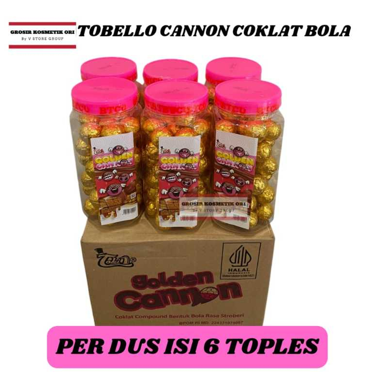 

(1DUS ISI 6 TOPLES) TOBELLO GOLDEN CANNON/TOBELLO CANNON COKLAT BALLS RASA STROBERI 1 TOPLES ISI 40PCS