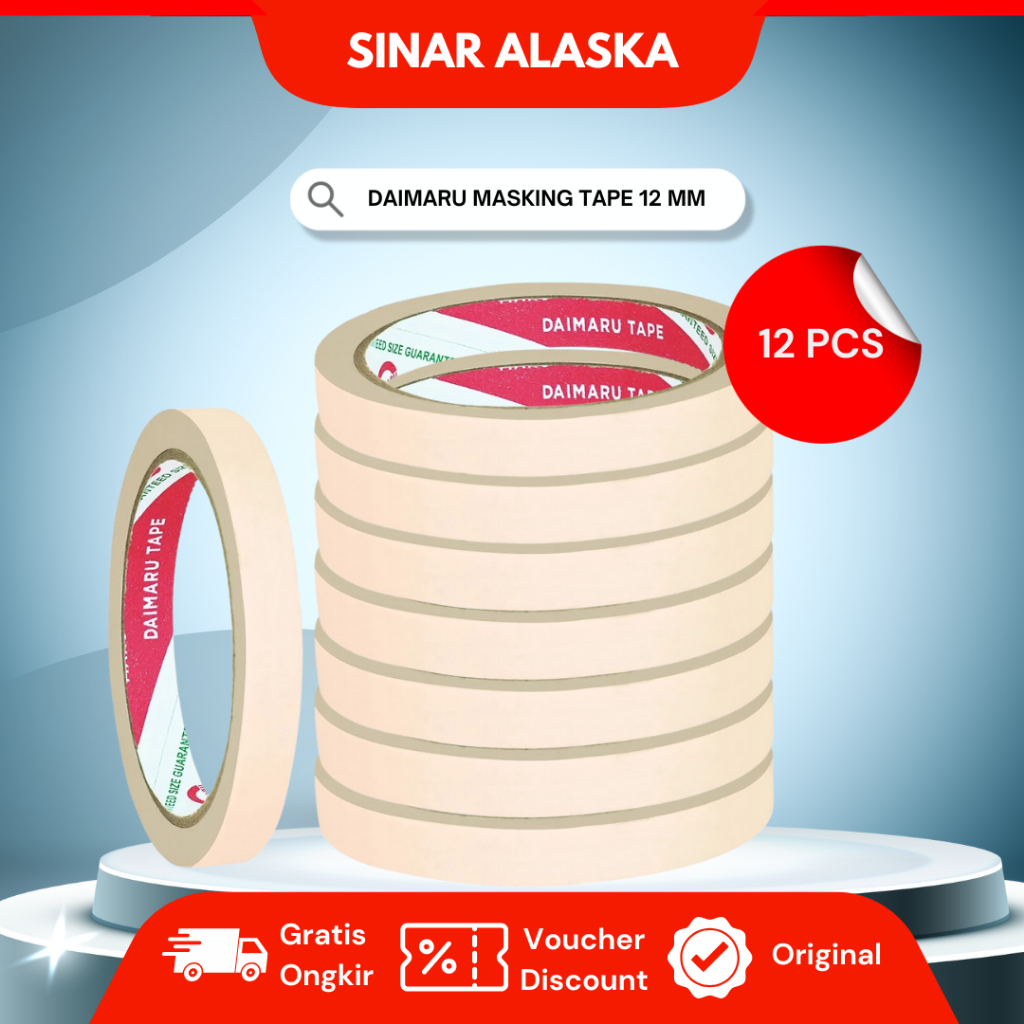 

(Paket 12 pcs) Daimaru Masking Tape Lakban Kertas Warna Krem 12 mm x 21 m