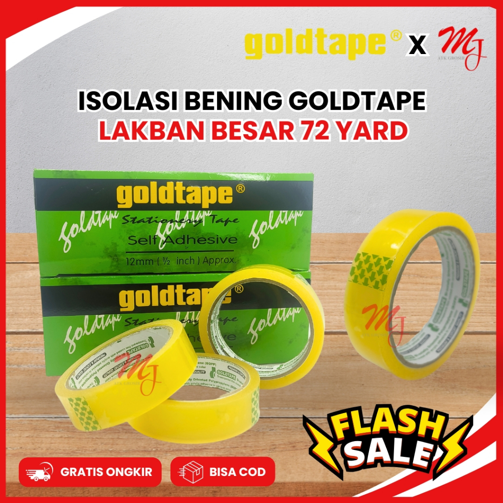 

Isolasi selotip Lakban Besar Bening Transparan GoldTape 24 mm X72 Yard