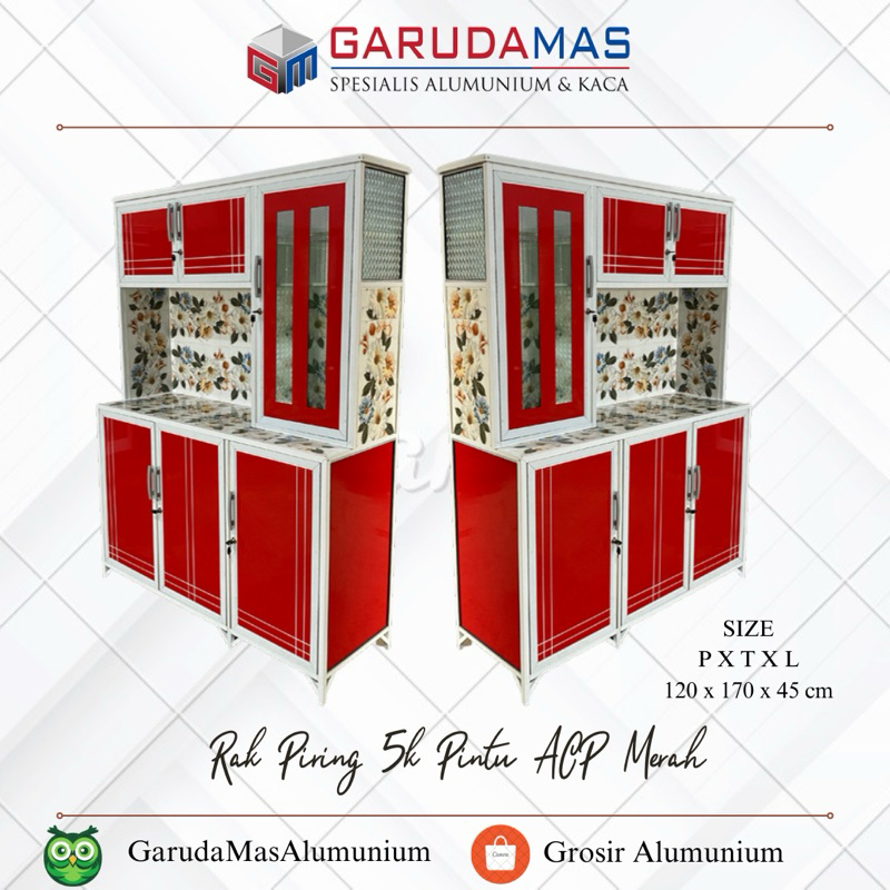 RAK LEMARI ALUMUNIUM 5 KERAMIK PINTU ACP / LEMARI DAPUR MINIMALIS / RAK PIRING MURAH PALEMBANG