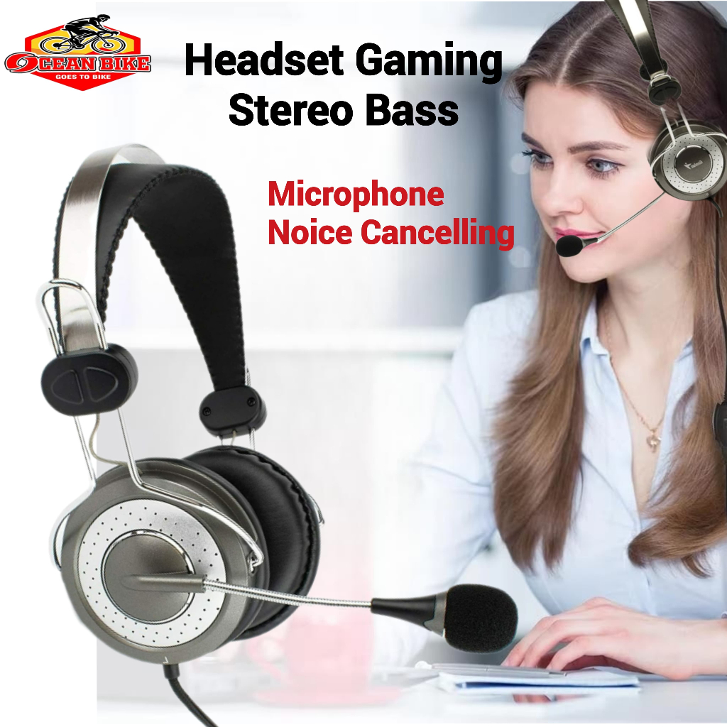OCEANBIKE Headset Headphone Gaming Microphone Noise Cancelling Laptop Komputer HP HS04SU Universal