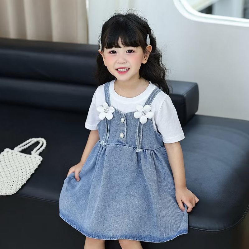 Jovi Baby - Setelan Baju Anak Perempuan OOTD Dress Anak Perempuan Oneset Setelan Rok Denim Usia 1-6