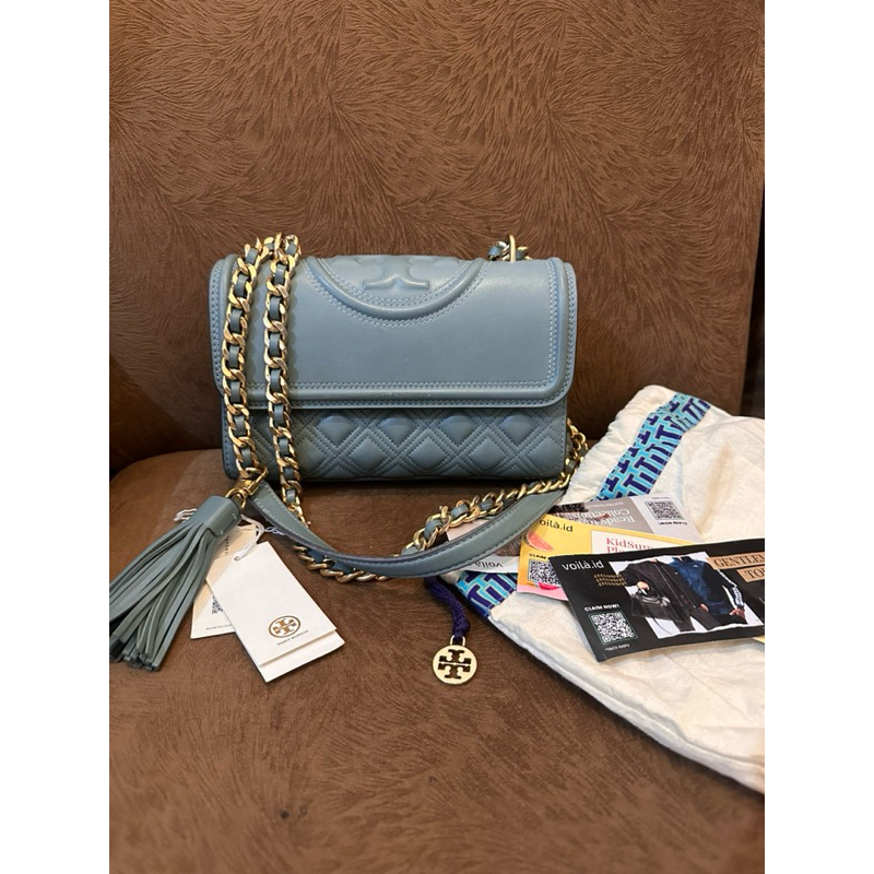 Preloved Tory Burch fleming small arctic blue