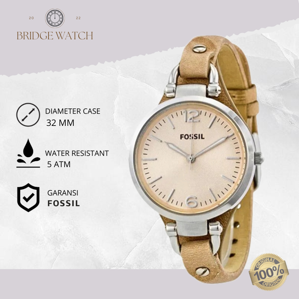 Jam Tangan Wanita Fossil Georgia ES2830 Original Analog Cream Bone Leather Strap Kulit Cewek Casual 