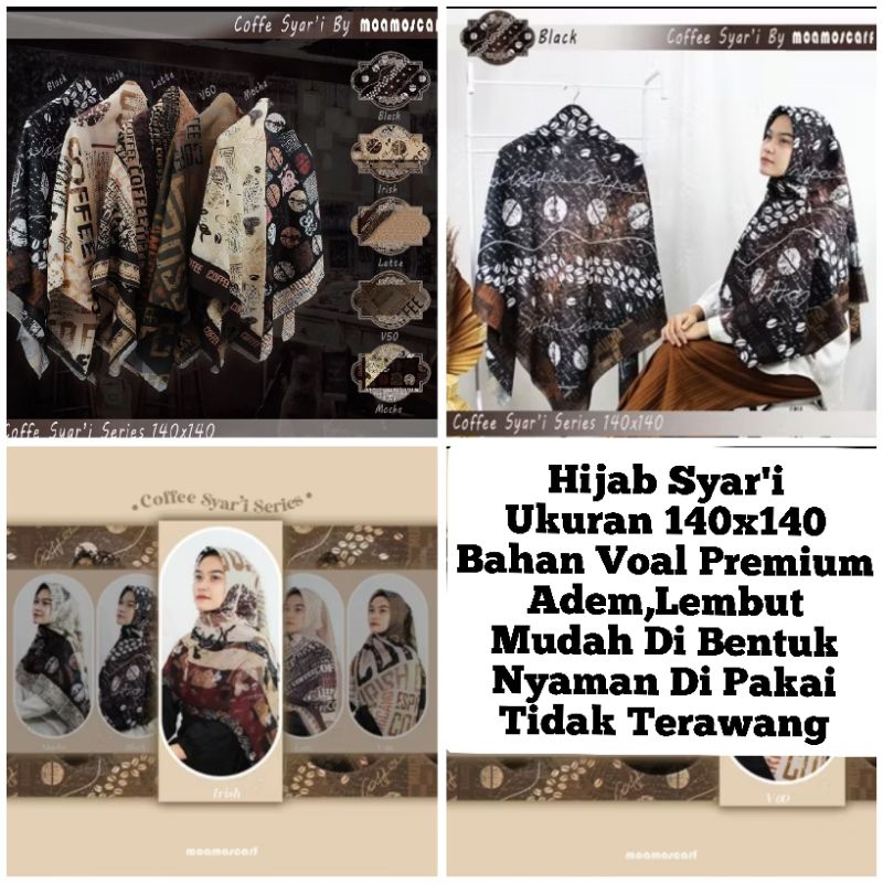 Hijab/Jilbab/Kerudung Segi Empat Syar'i Jumbo 140x140 Motif Coffee Series