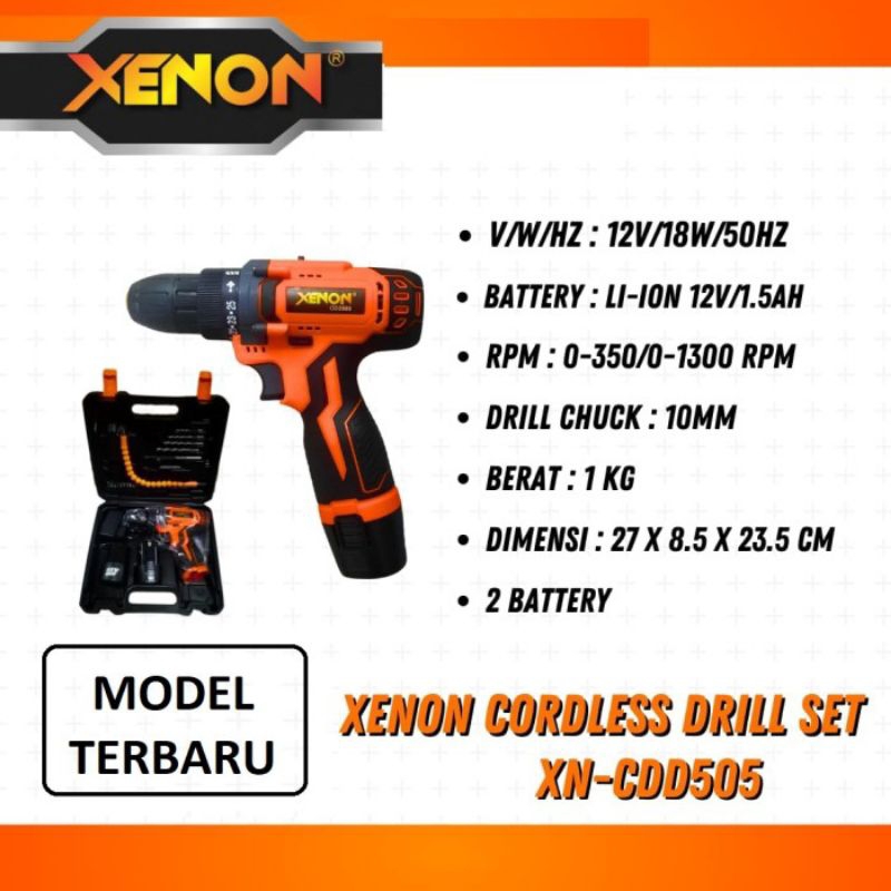 XENON CDD505 Mesin Bor Cas 12Volt Cordless Drill Set Mata Bor