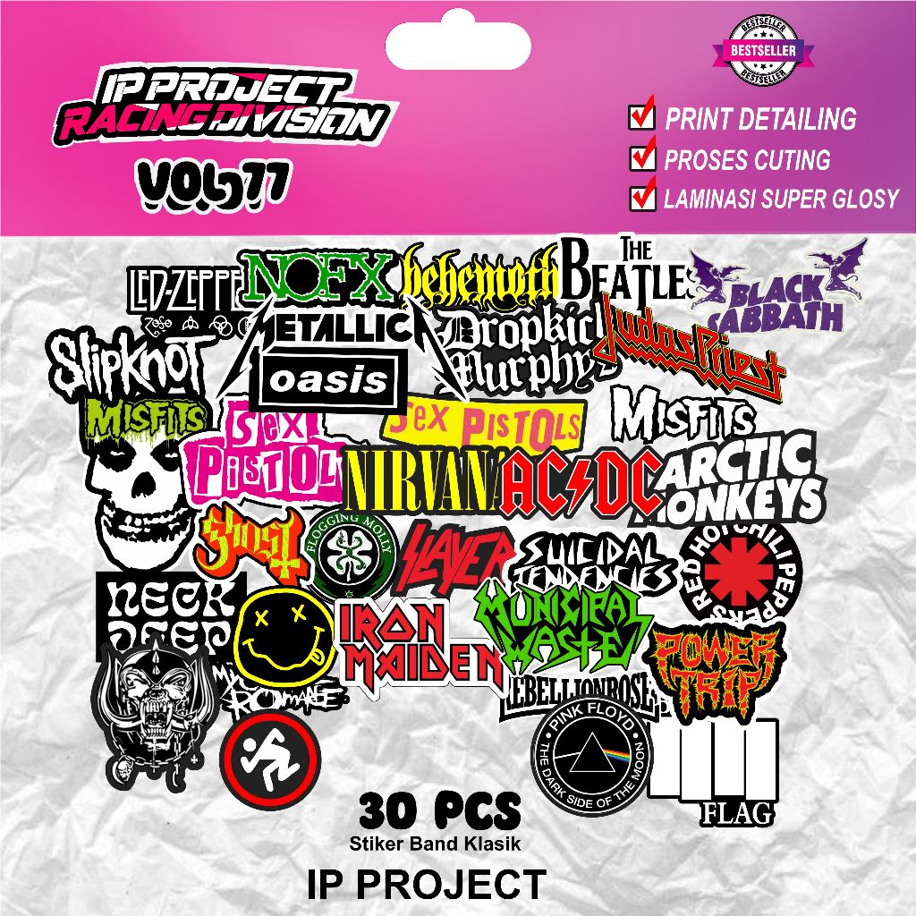 

30 PCS SUDAH PRIN CUT / TINGGAL TEMPEL SUDAH potongan Stiker Band Klasik Rock Band MusicPunk Rock