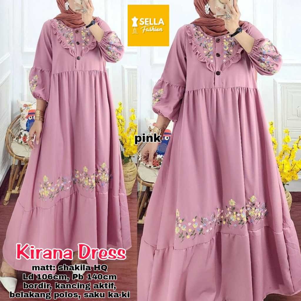 Kirana Dress Maxi bahan Shakila HQ BORDIR LD 106  PB 140