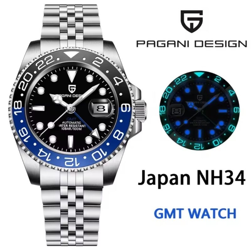 NEW PAGANI DESIGN GMT BATMAN NH34 A SEIKO JAPAN LIMITED EDITION AUTOMATIC CERAMIC BEZEL LUME  120 KL