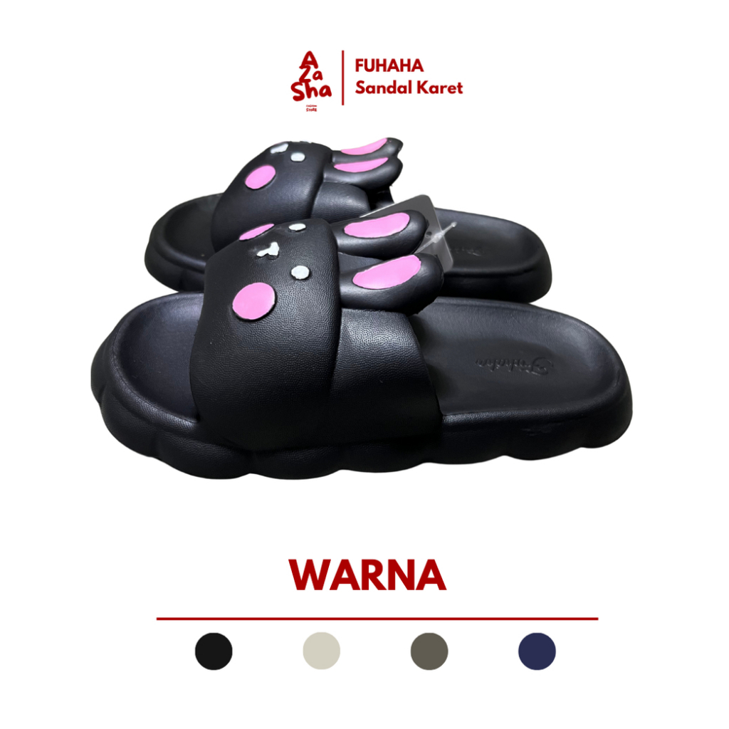 FUHAHA - SANDAL KARET SLIP ON WANITA MODEL KELINCI LUCU ANTI SLIP ANTI LICIN FUHAHA